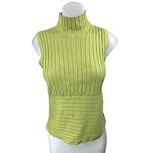 Andre Oliver Women's Green Ribbed Knit Turtleneck Sleeveless Sweater Top Size M